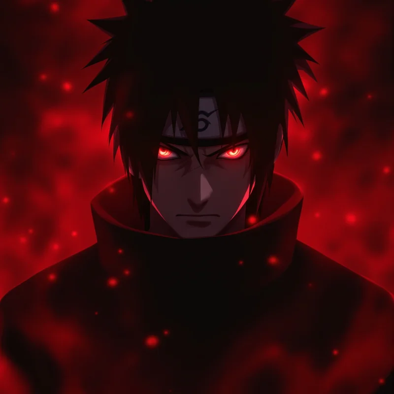 dramatic Obito PFP artwork with glowing red aura for portrait display