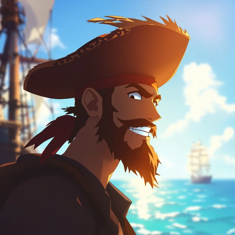 pirate anime profile icon with disciplined color and memorable identity feel