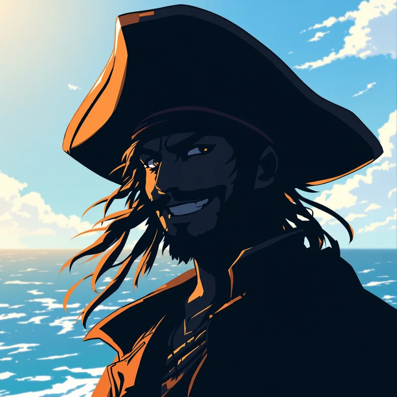 pirate anime profile icon with disciplined color and memorable identity feel