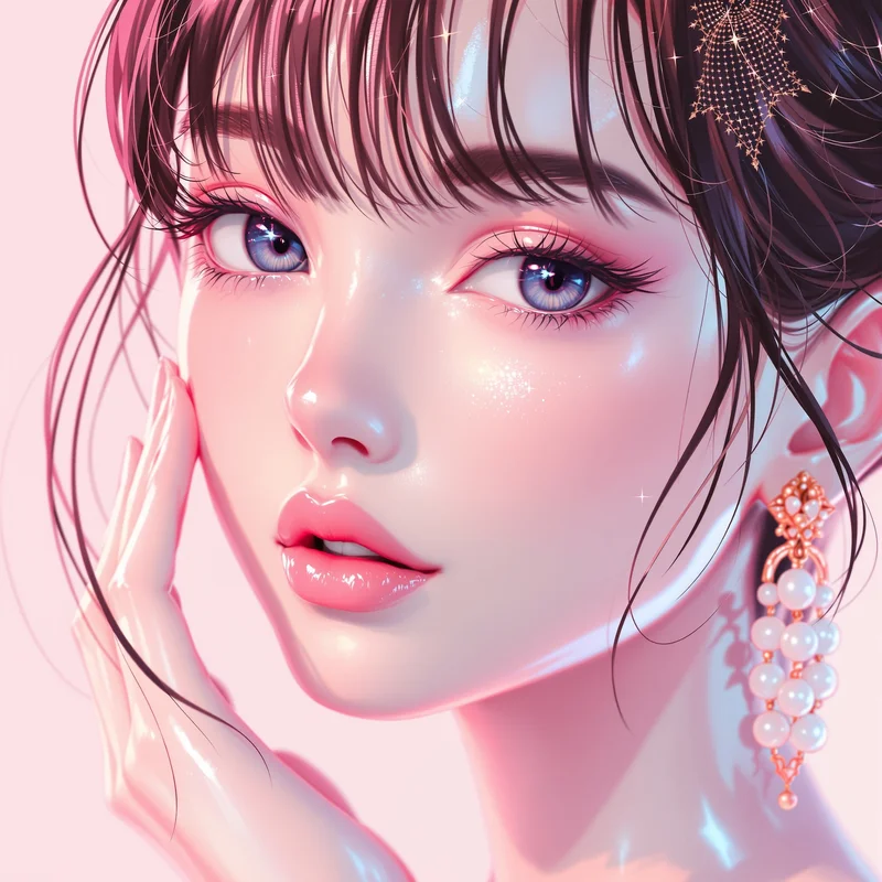 glossy pink luxury anime pfp with rose gold lighting