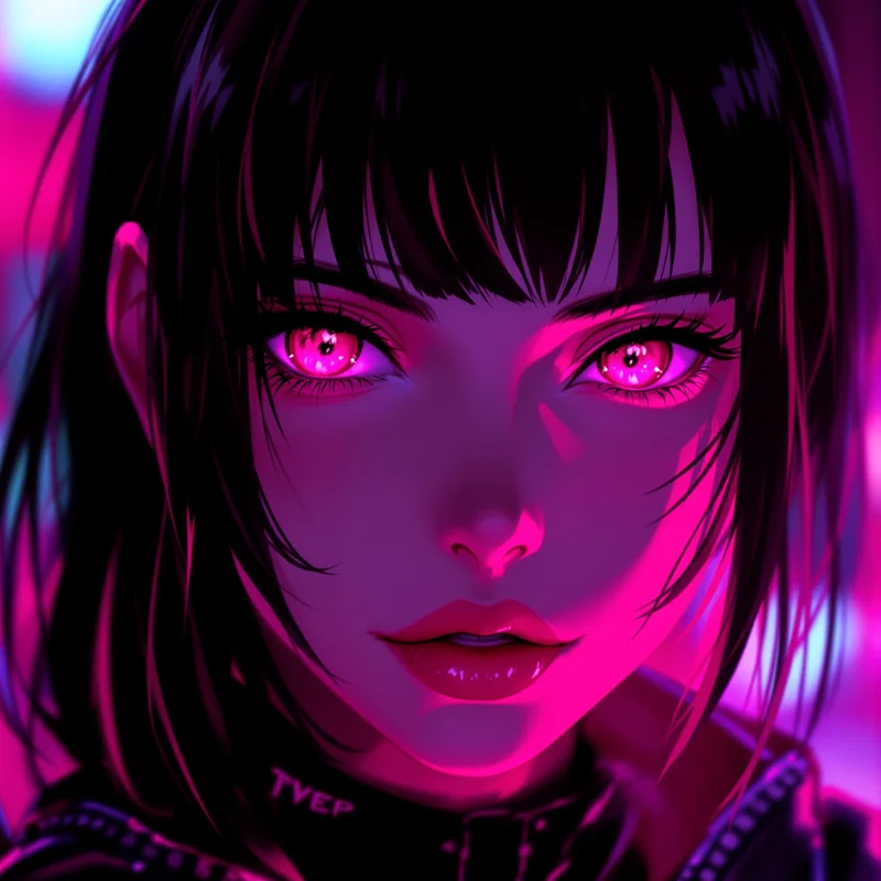 hot pink anime pfp with confident baddie energy and glossy glow