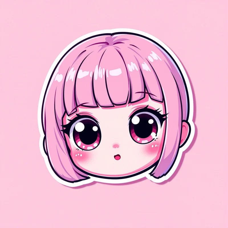 cute pink chibi anime pfp with playful sticker aesthetic