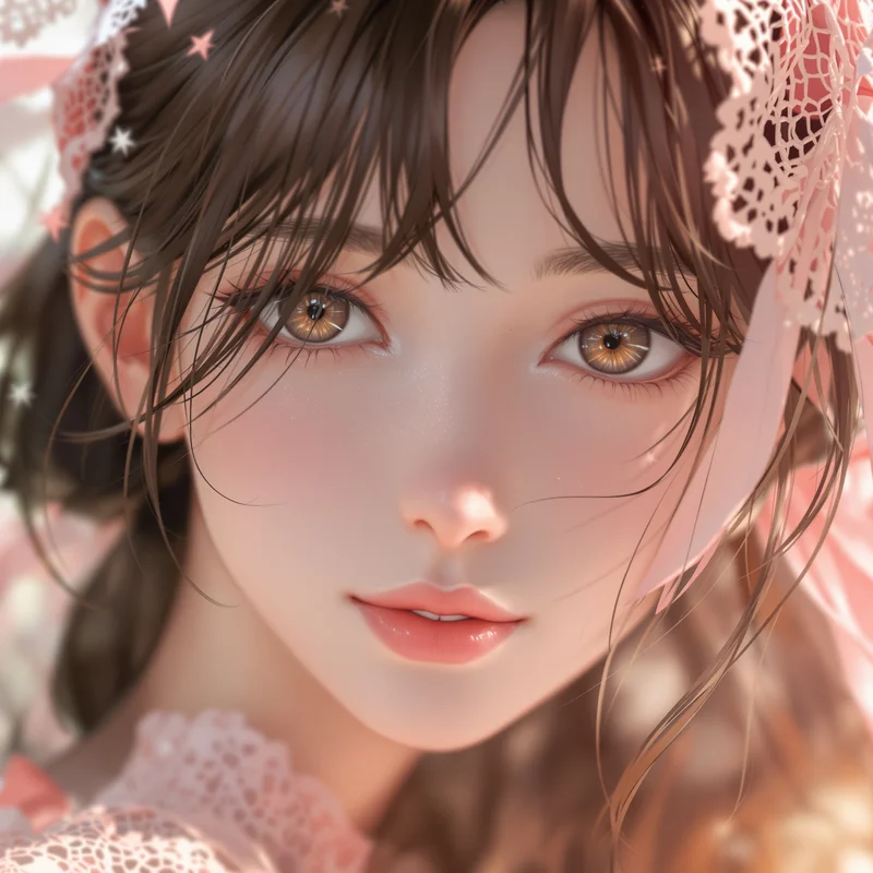 pink lace romantic anime pfp with soft blush glow