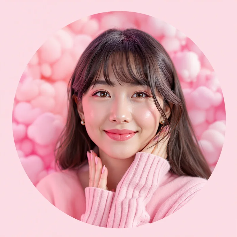 Pink avatar portrait with soft personality and memorable presence