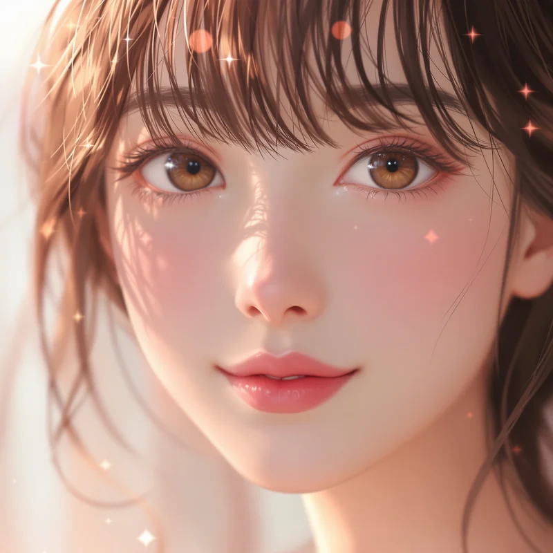 soft blush pink anime pfp with glossy eyes and gentle lighting