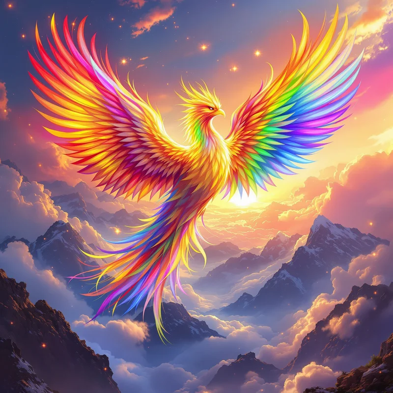 Rainbow phoenix-inspired PFP.