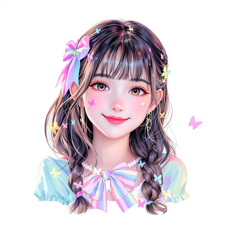 preppy anime avatar portrait with bright pastel contrast for bright profile icon use