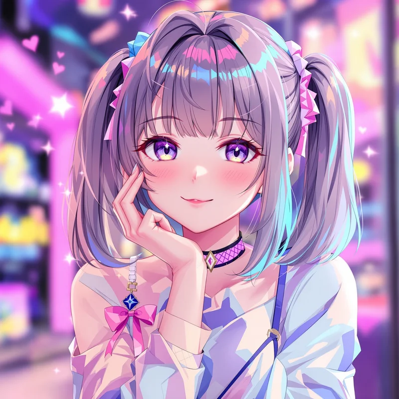 Anime girl preppy PFP with pastel kawaii energy