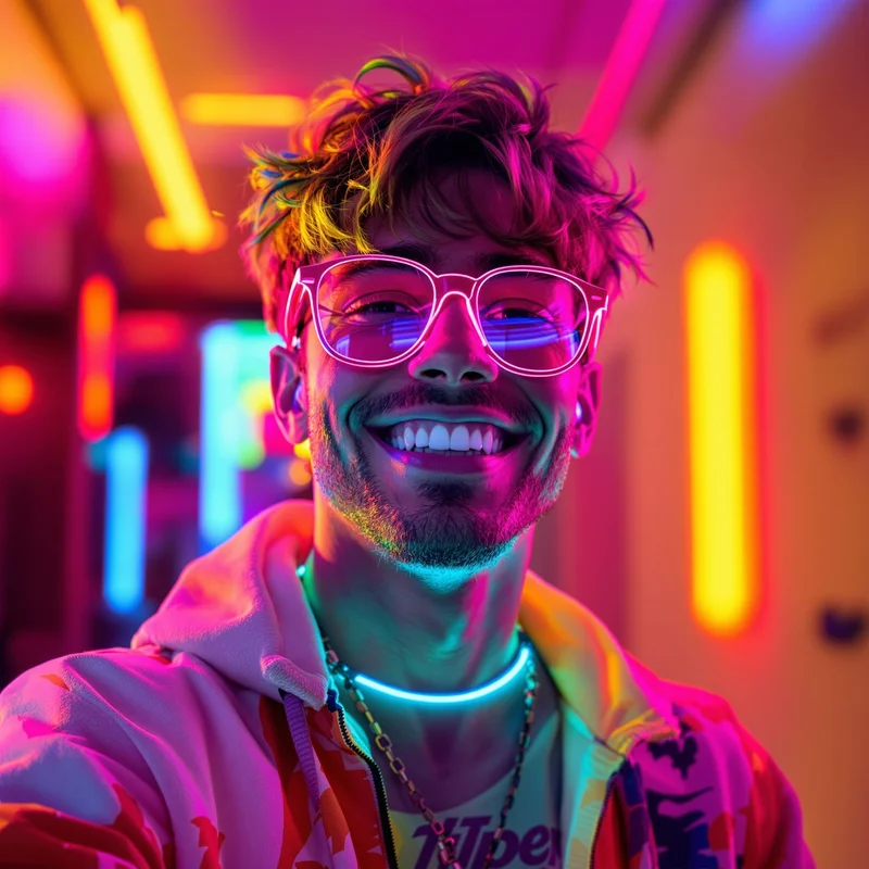 Neon preppy PFP with colorful smile energy