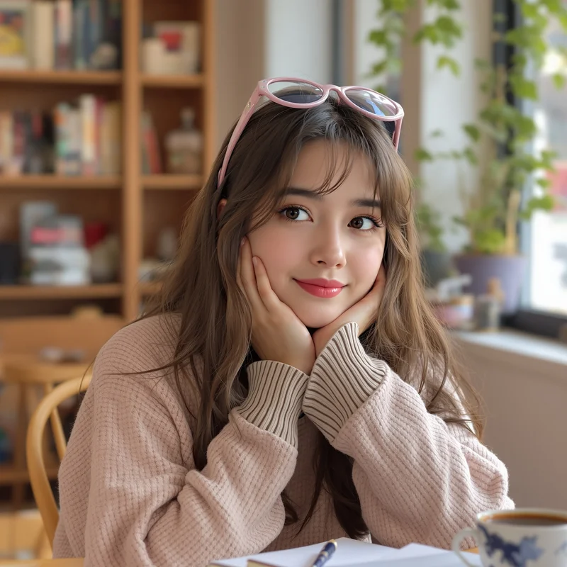 School preppy PFP with cozy academic aesthetic