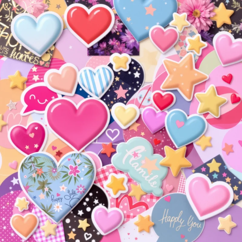 Preppy collage PFP with stickers and hearts