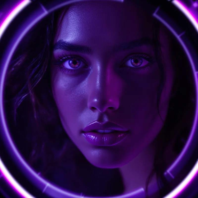 Purple avatar profile image with glowing expression and clarity