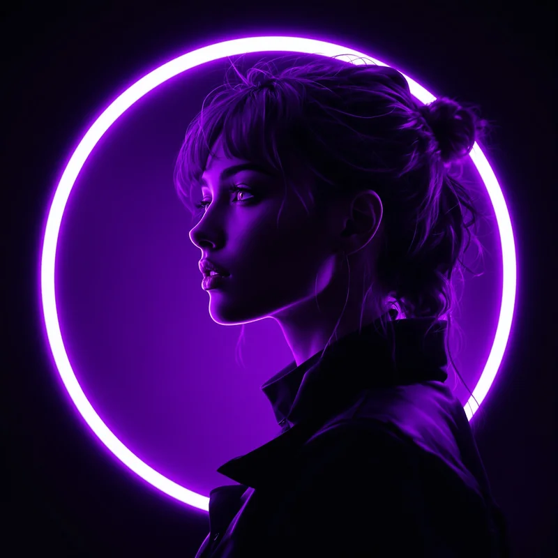 Purple avatar profile image with glowing expression and clarity