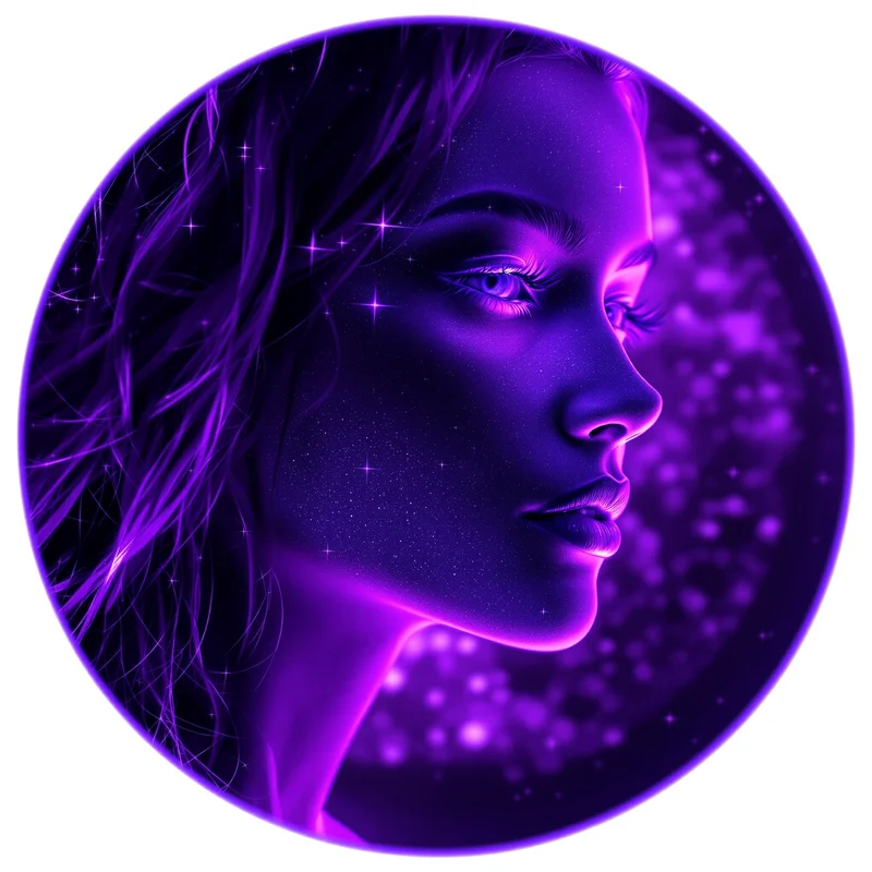 Purple avatar profile image with glowing expression and clarity