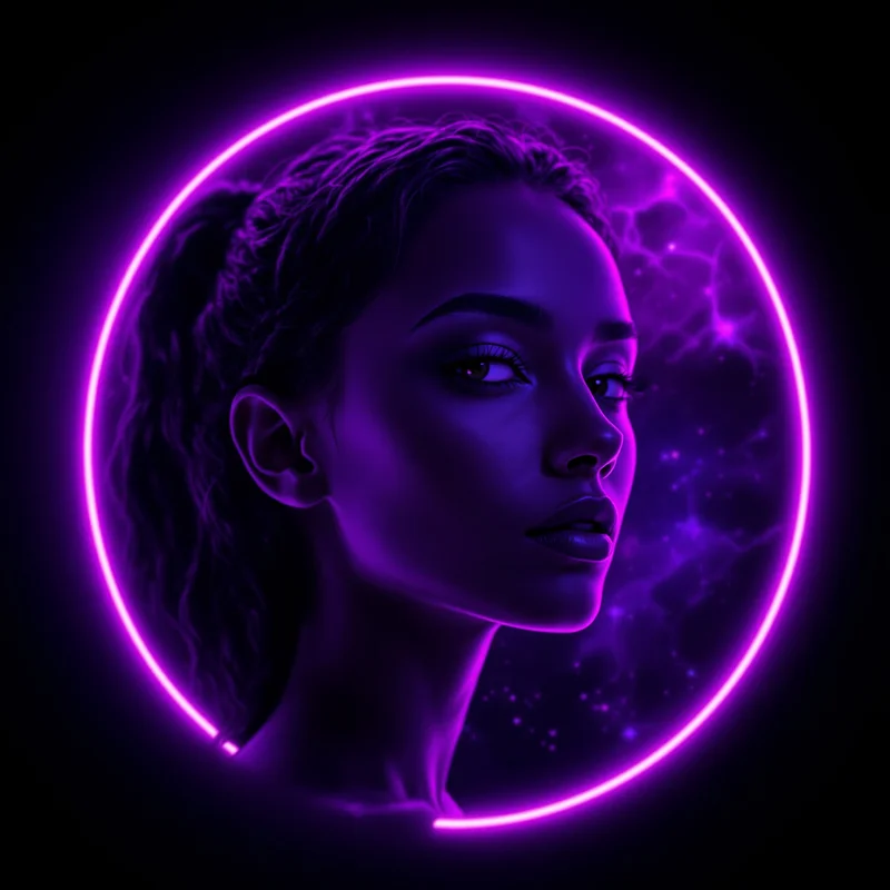 Purple PFP avatar with mystic identity and strong contrast