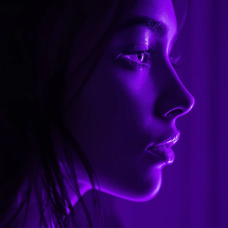 Purple PFP avatar with mystic identity and strong contrast