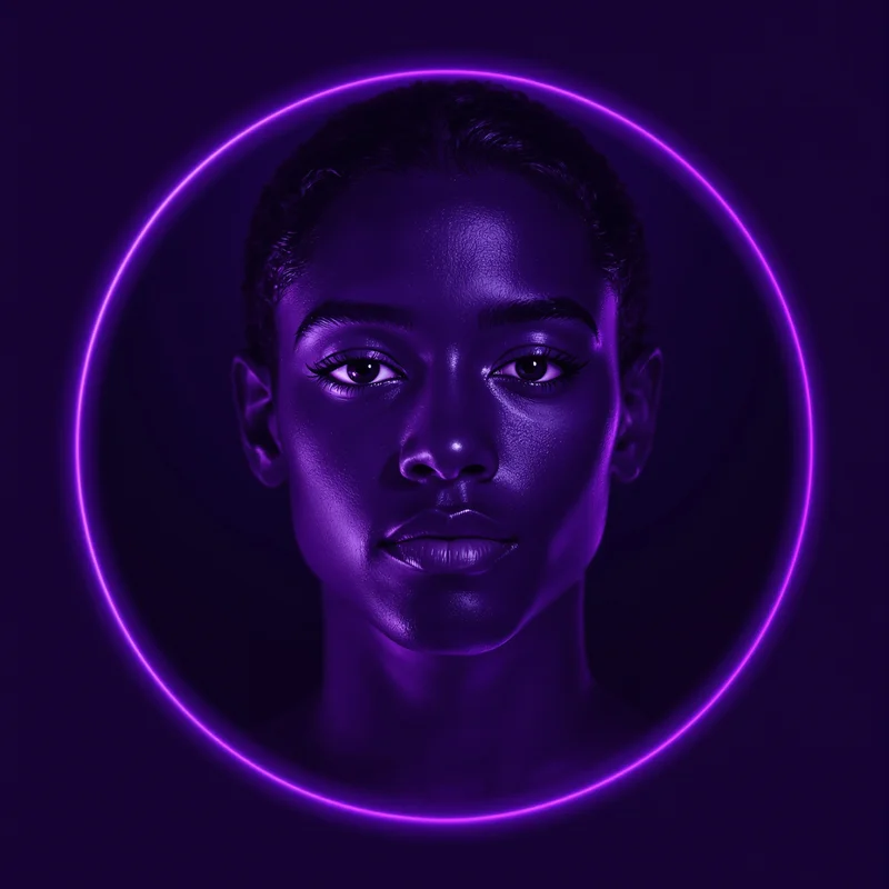 Purple PFP avatar with mystic identity and strong contrast