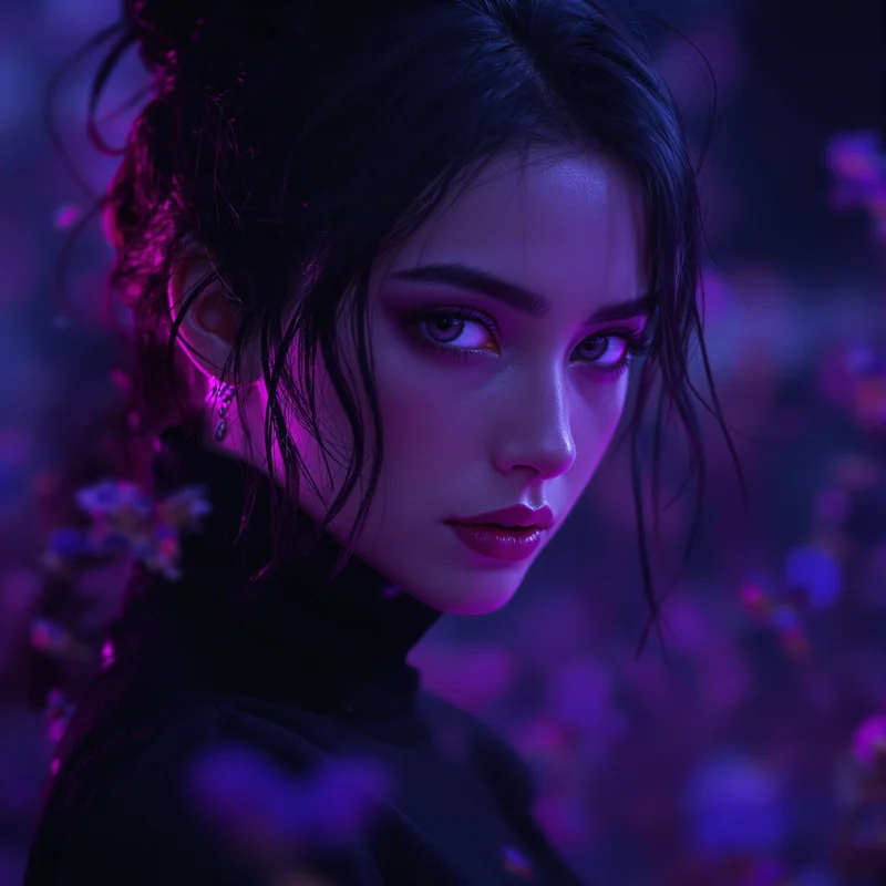 Purple PFP avatar with mystic identity and strong contrast