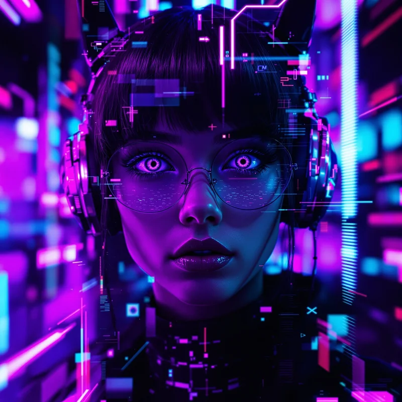 Purple glitch avatar.
