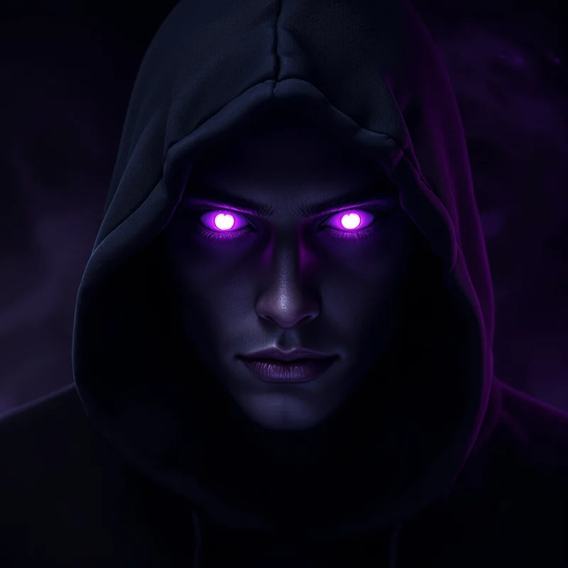 Purple hooded avatar.