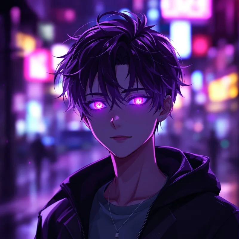 Purple neon boy avatar.
