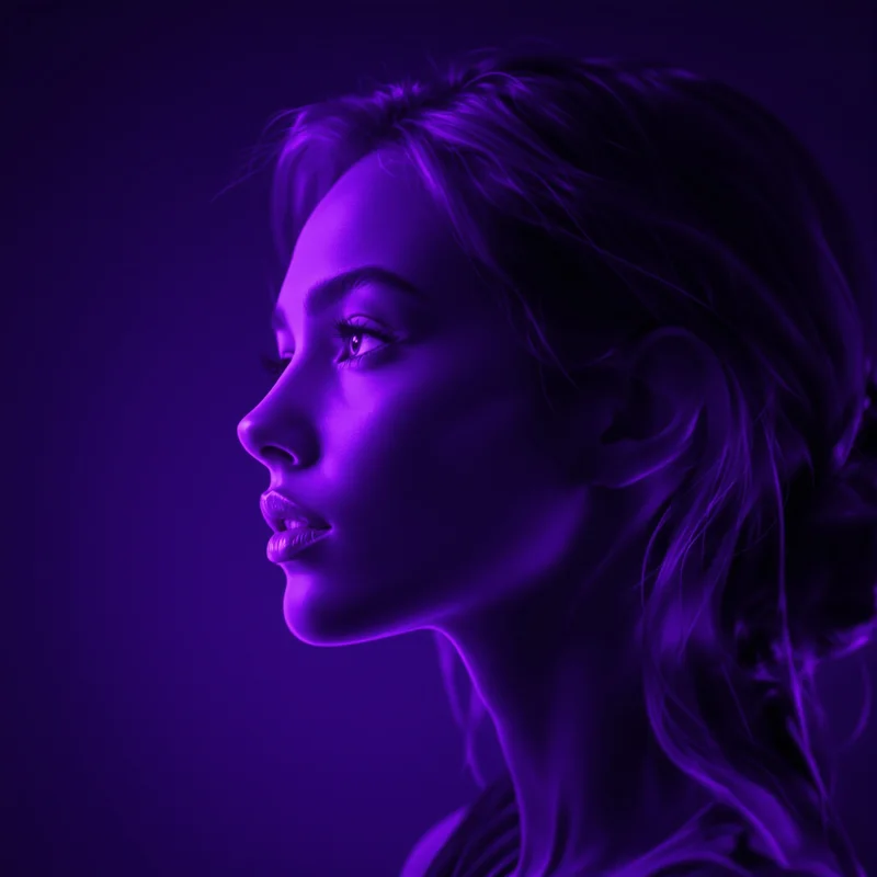 Purple avatar portrait with cosmic aesthetic and clarity