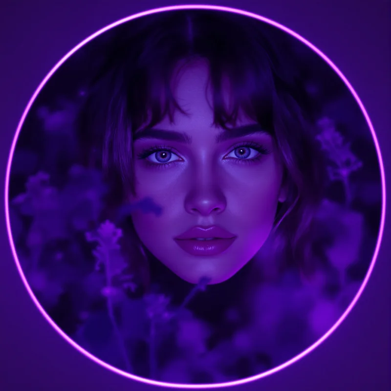 Purple avatar portrait with cosmic aesthetic and clarity