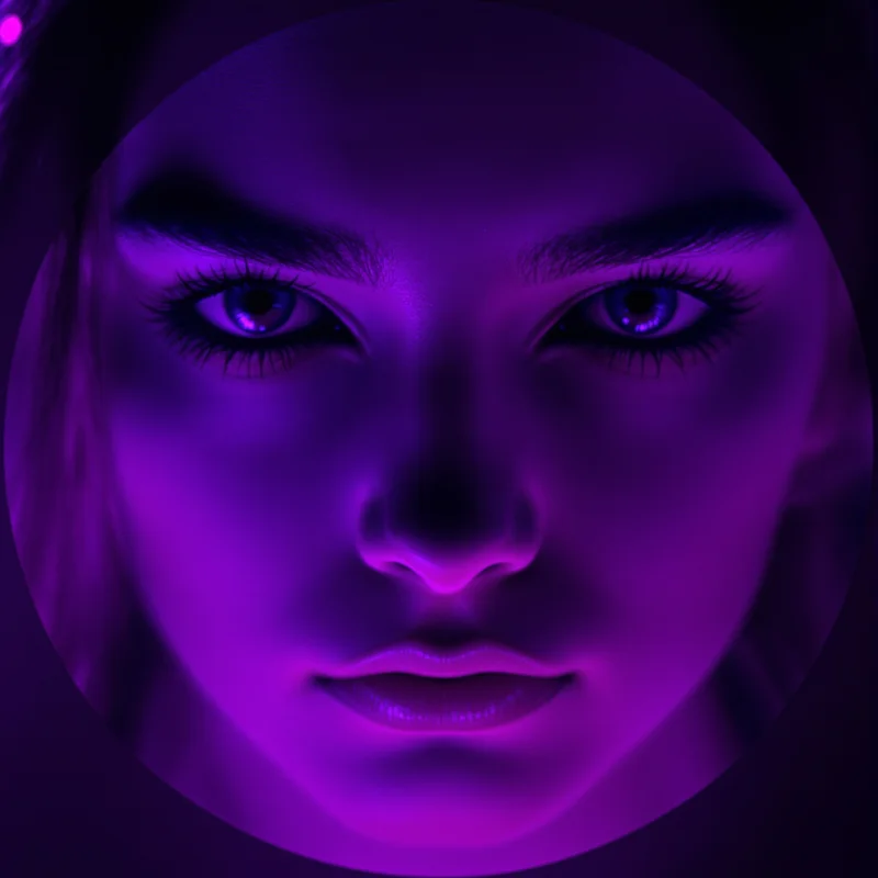 Purple avatar profile image with glowing expression and clarity