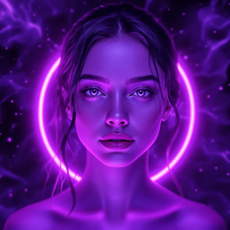 Purple avatar profile image with glowing expression and clarity