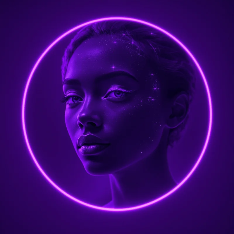 Purple avatar profile image with glowing expression and clarity