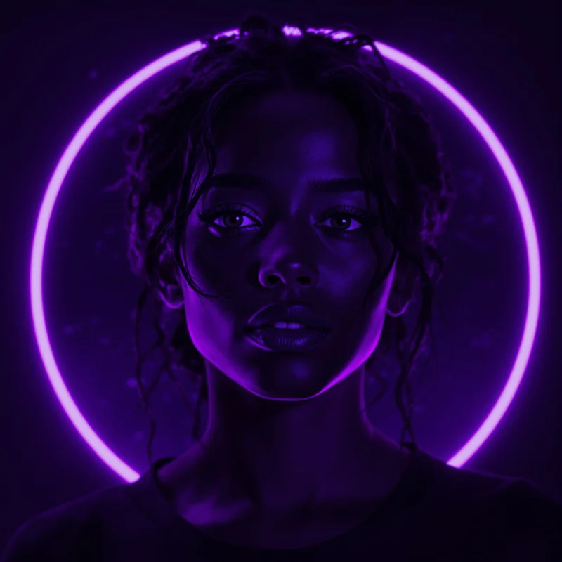 Purple avatar portrait with cosmic aesthetic and clarity