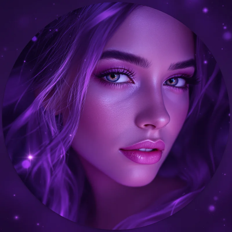 Purple PFP avatar with mystic identity and strong contrast