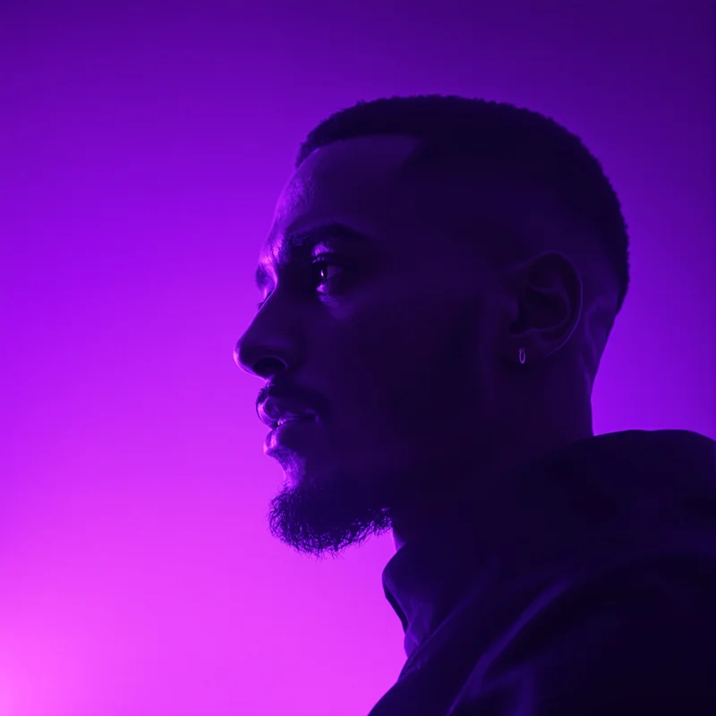 Purple PFP avatar with mystic identity and strong contrast