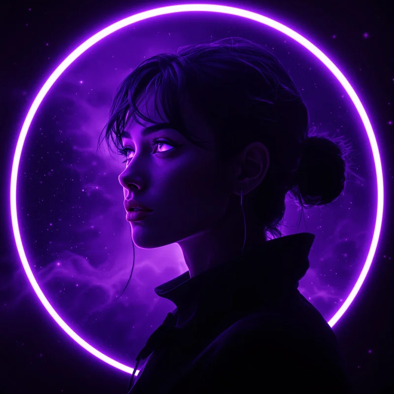 Purple PFP avatar with mystic identity and strong contrast