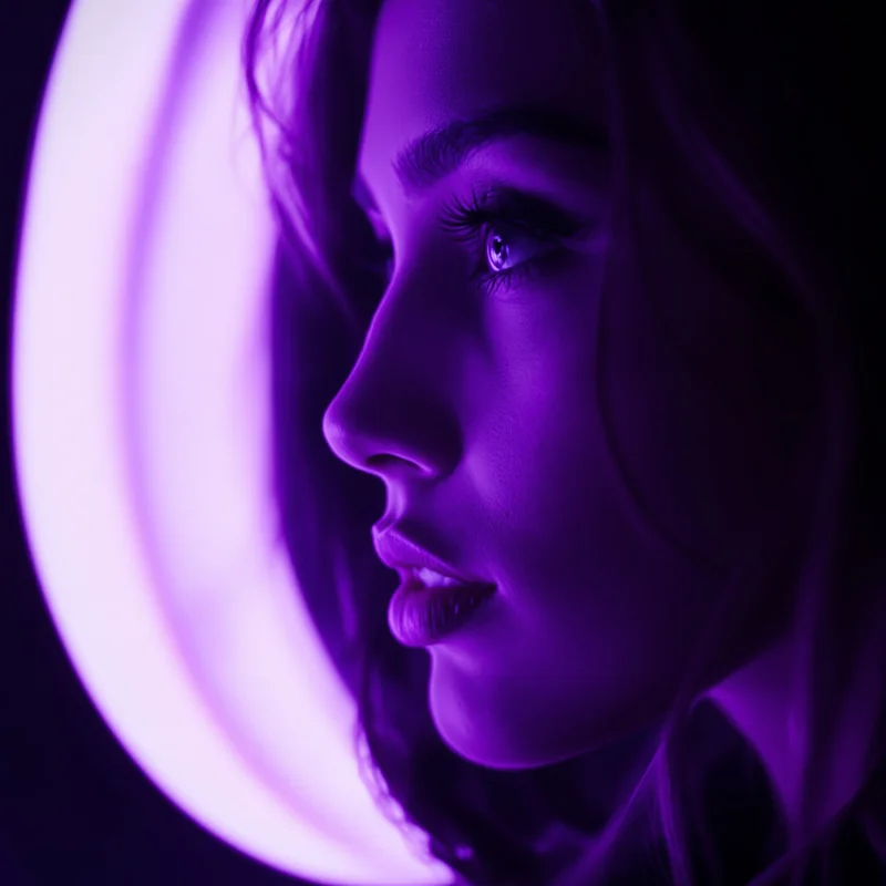 Purple PFP avatar with mystic identity and strong contrast