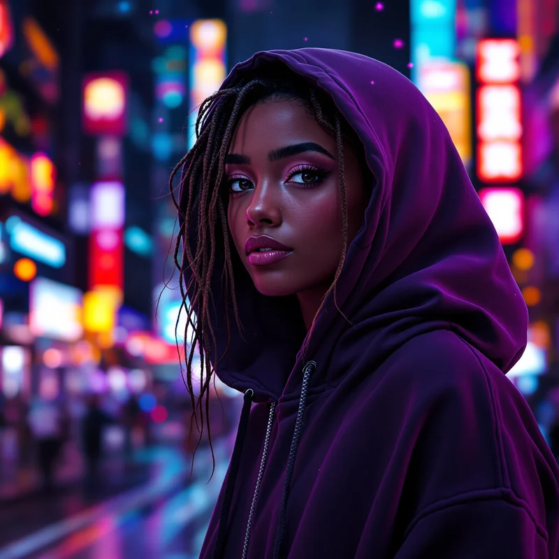 Purple streetwear avatar.