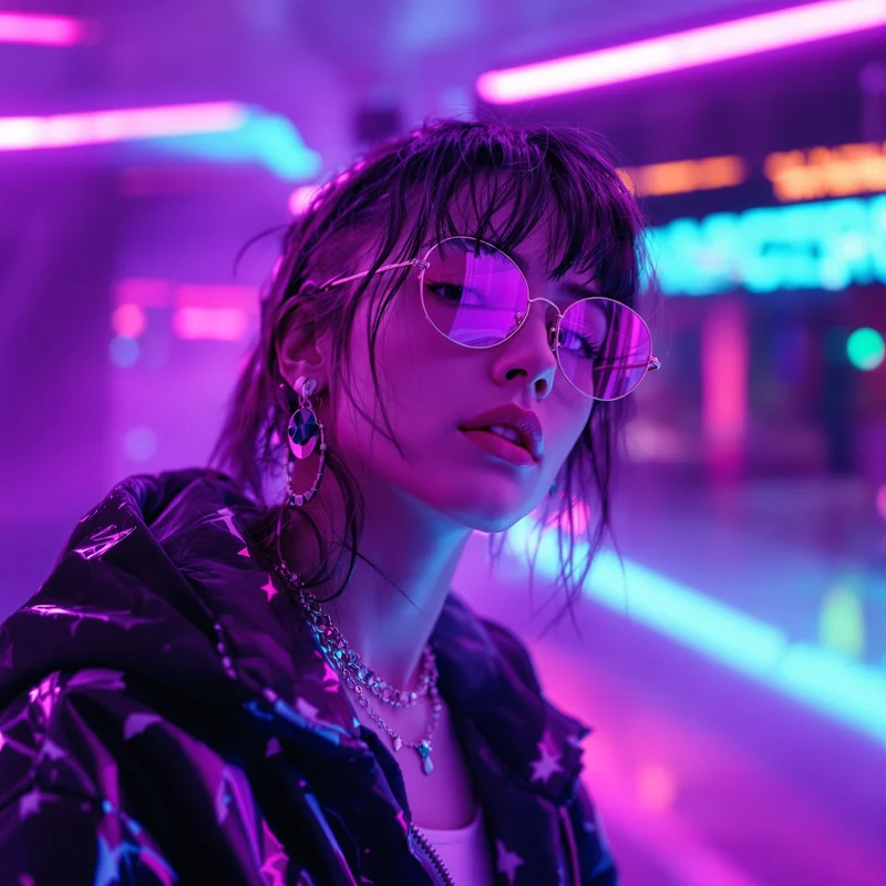 Purple vaporwave avatar.