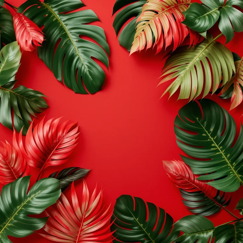 Red Palm Leaf Background