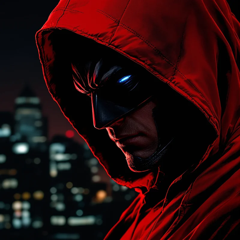 Red Hood avatar portrait with controlled intensity