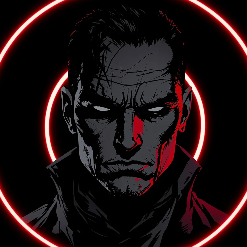 Red Hood avatar portrait with controlled intensity