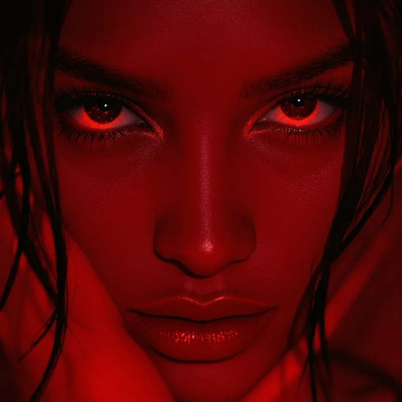 Red avatar profile image with intense tone and recognition