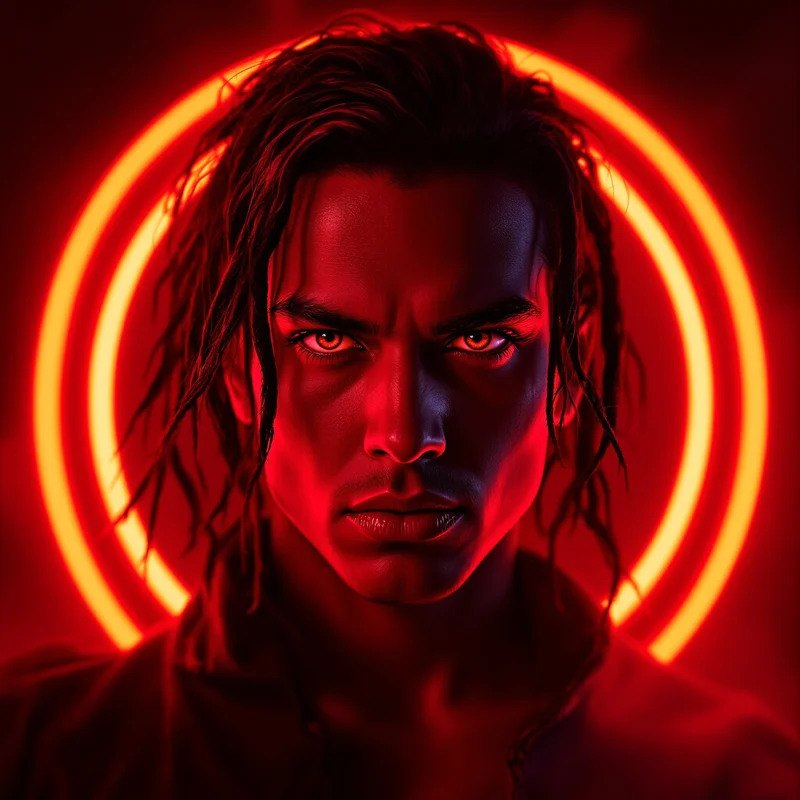 Red avatar profile image with intense tone and recognition