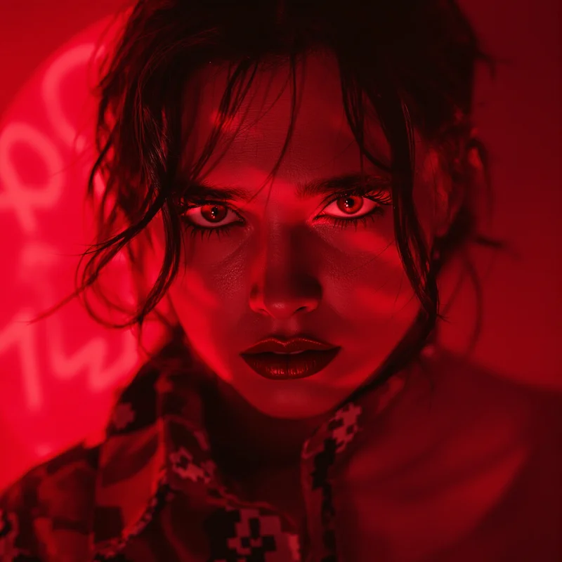 Red PFP with fiery tones and identity focus