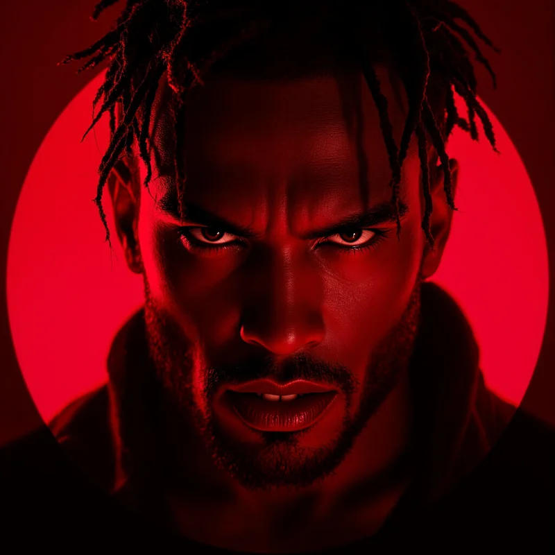 Red PFP with fiery tones and identity focus