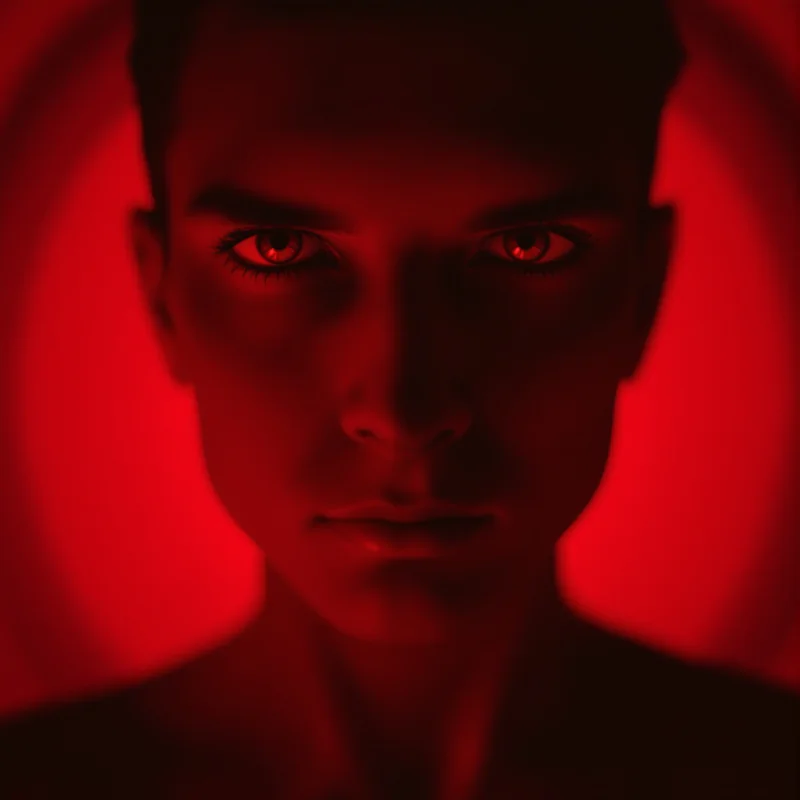 Red PFP with fiery tones and identity focus