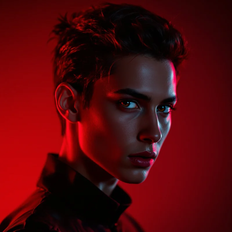 Red PFP with fiery tones and identity focus