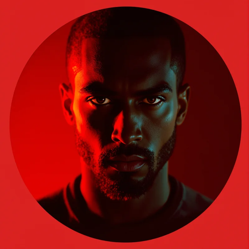 Red PFP with fiery tones and identity focus