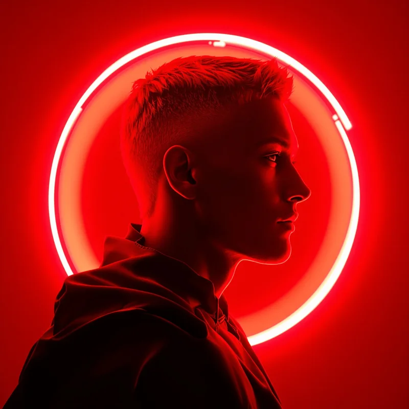 Red PFP with fiery tones and identity focus