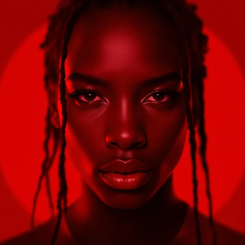 Red PFP with fiery tones and identity focus