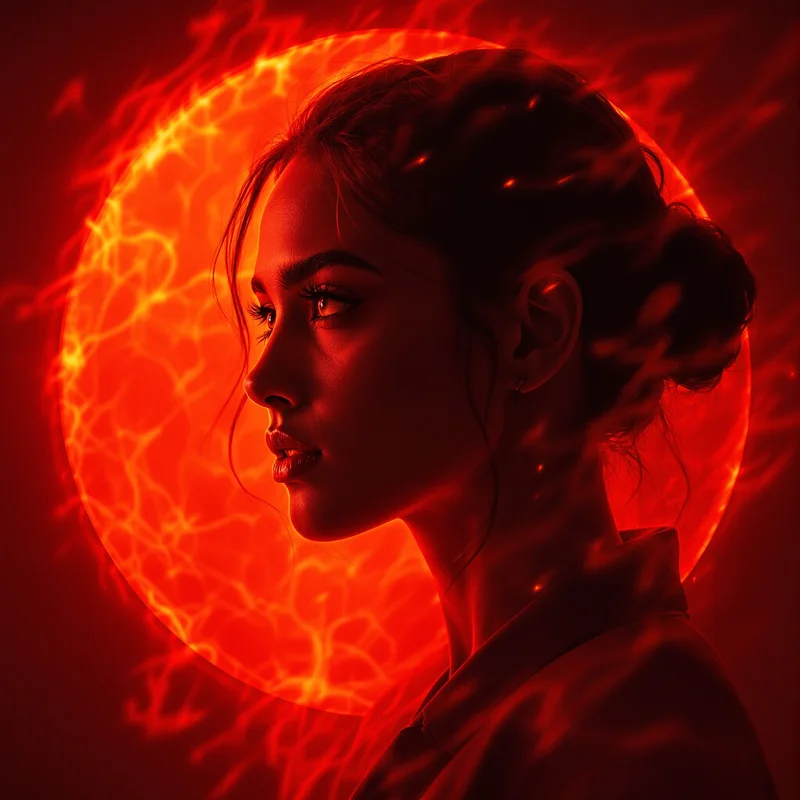 Red avatar portrait with powerful aesthetic and identity